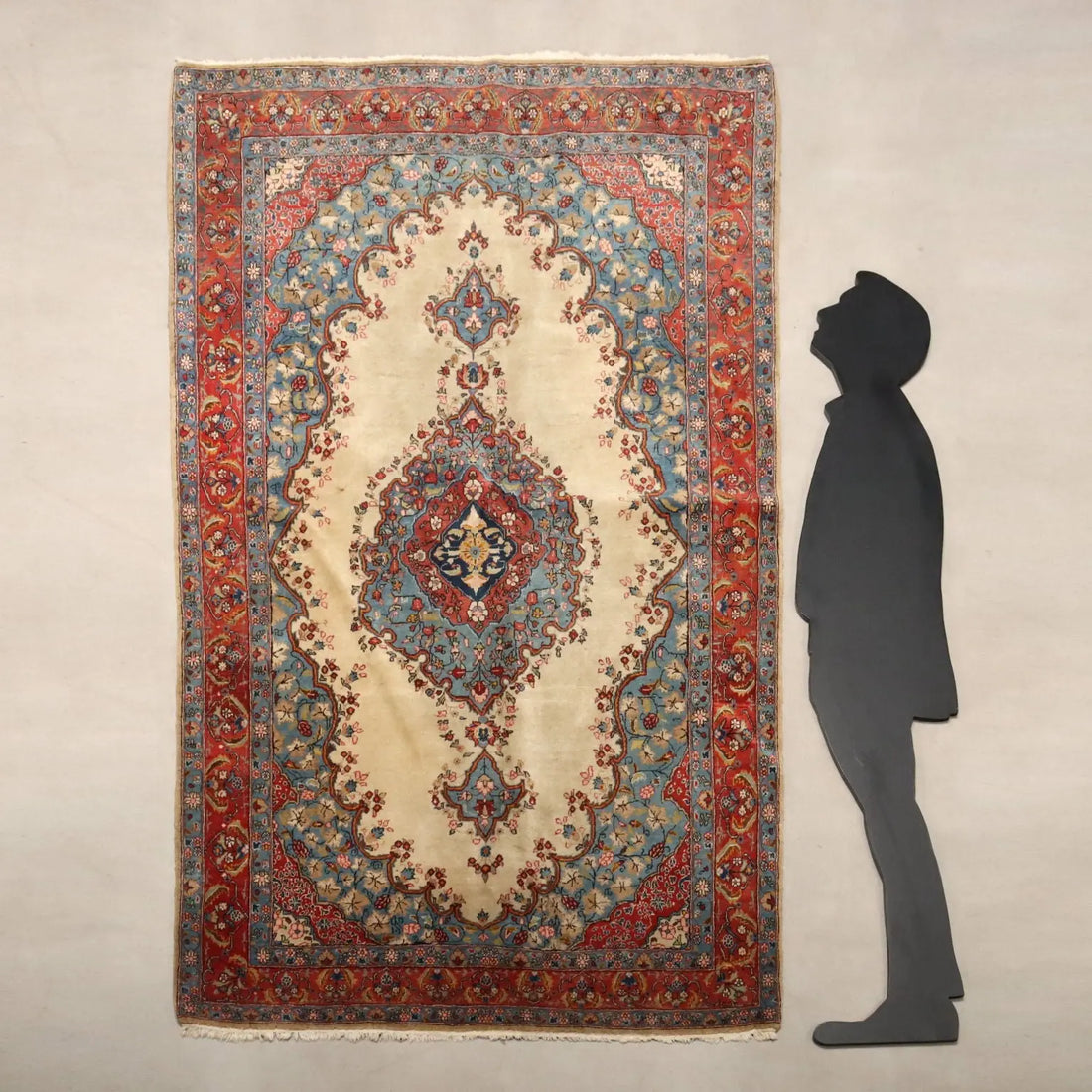 Antique Asian Carpet Cotton Wool 88 x 53 In