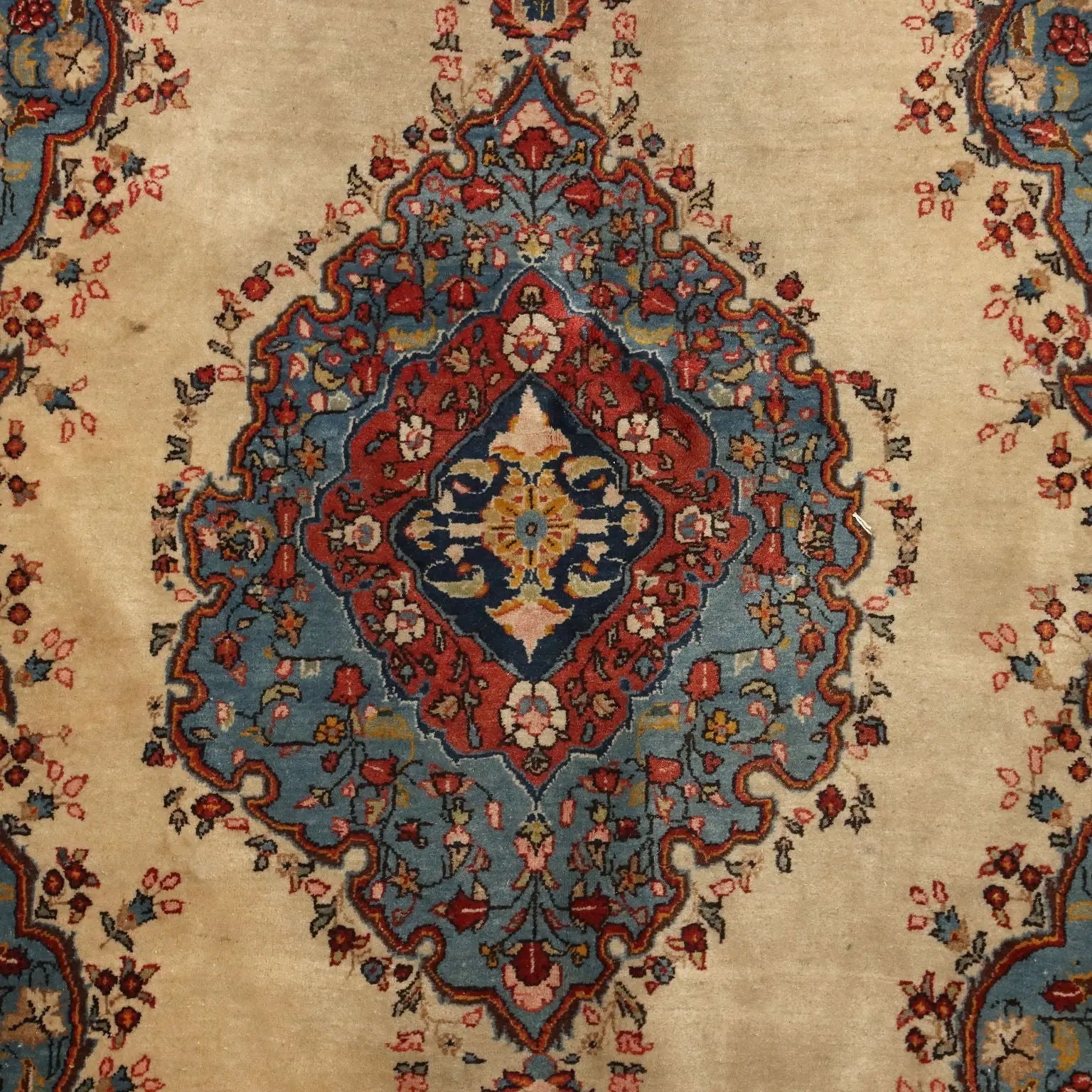 Antique Asian Carpet Cotton Wool 88 x 53 In