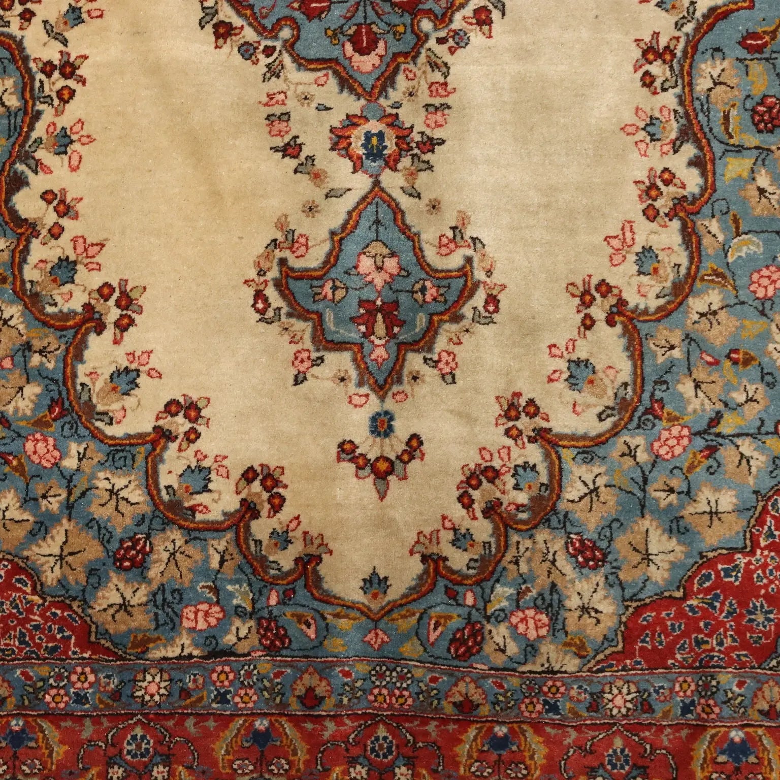 Antique Asian Carpet Cotton Wool 88 x 53 In