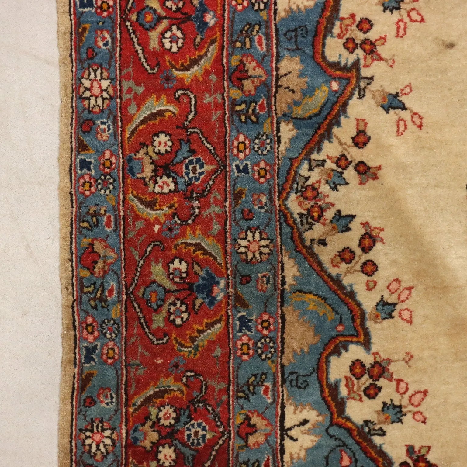 Antique Asian Carpet Cotton Wool 88 x 53 In
