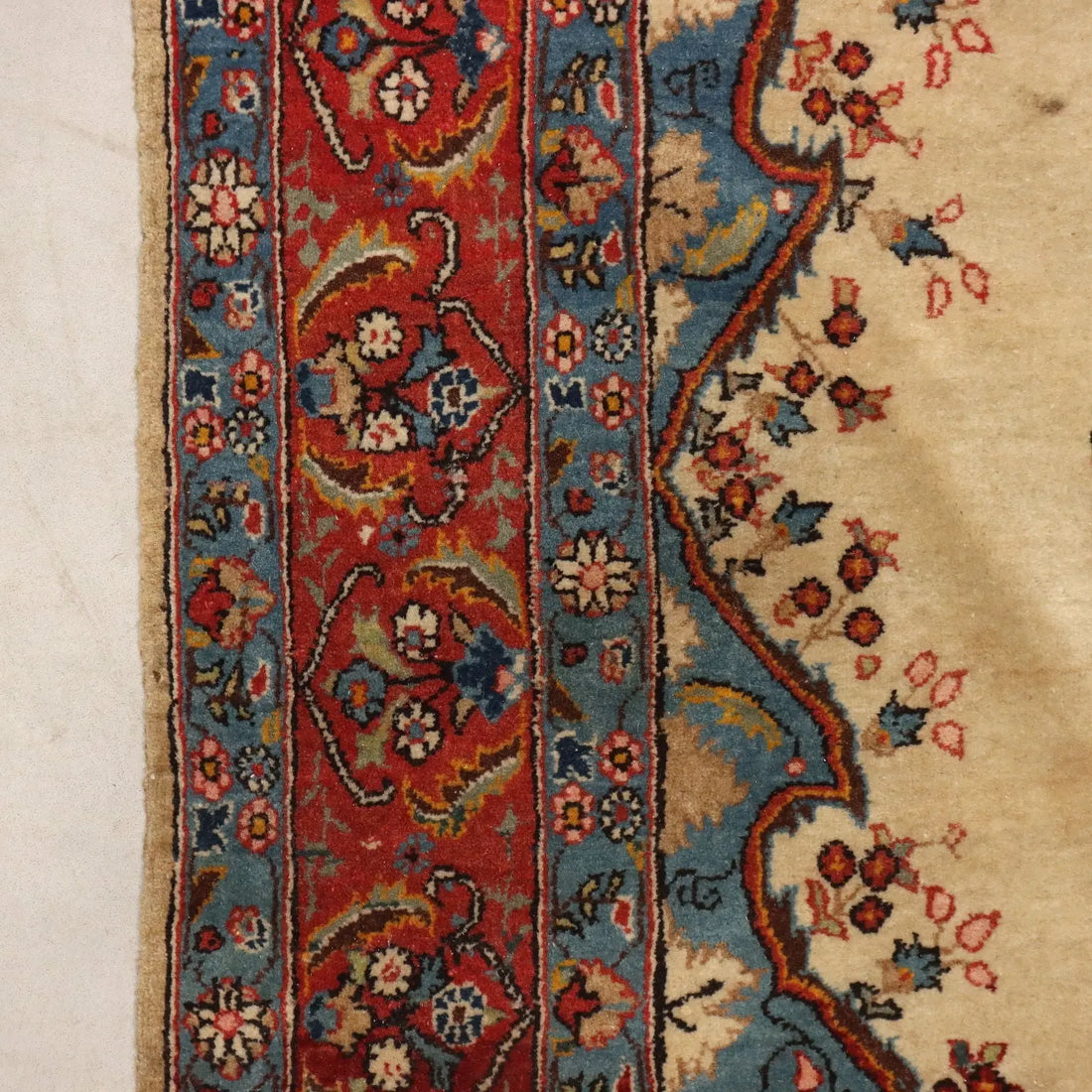 Antique Asian Carpet Cotton Wool 88 x 53 In