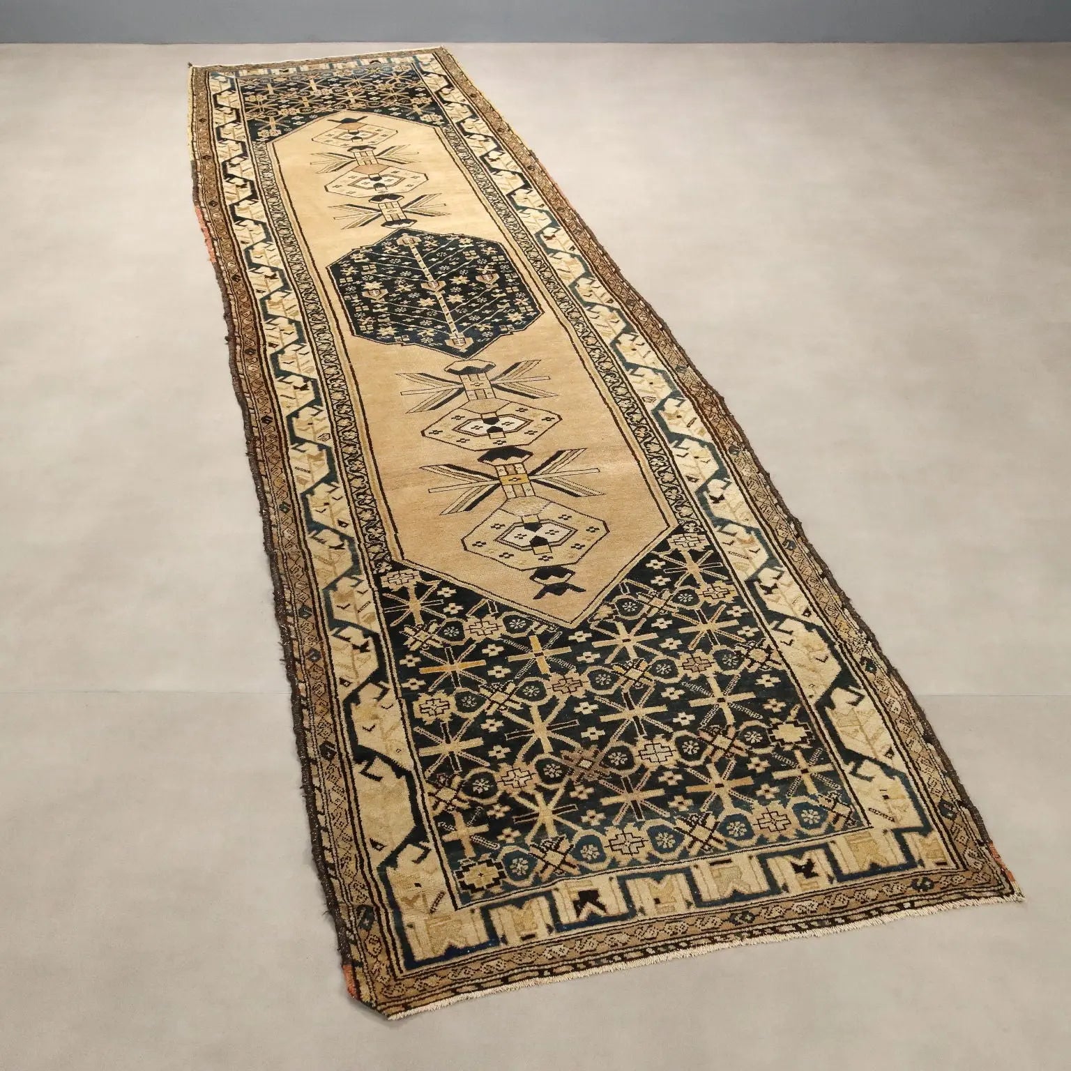 Antique Asian Carpet Cotton Wool Heavy Knot 181 x 47 In