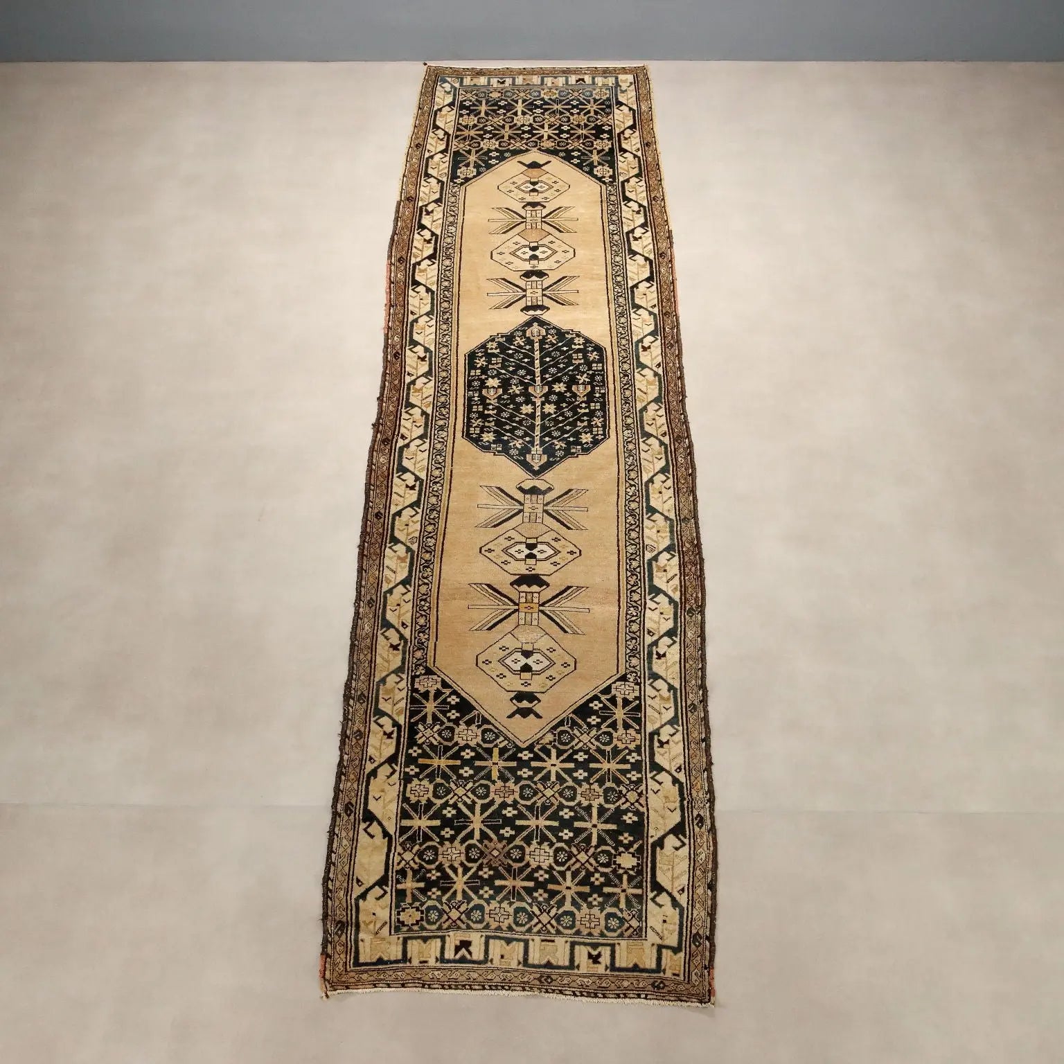 Antique Asian Carpet Cotton Wool Heavy Knot 181 x 47 In