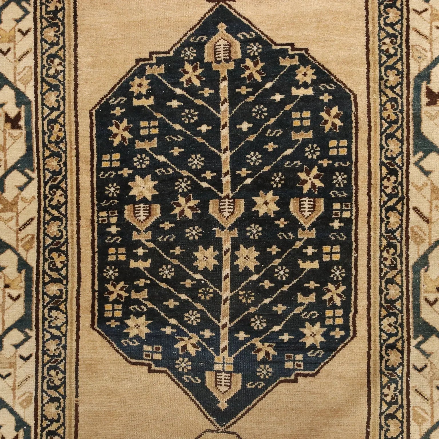 Antique Asian Carpet Cotton Wool Heavy Knot 181 x 47 In