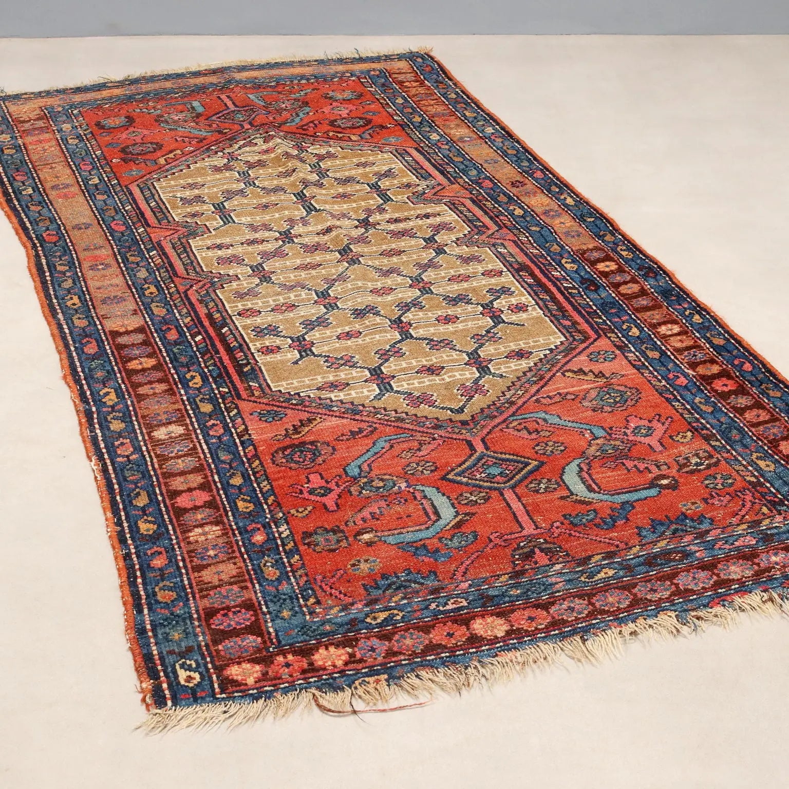 Antique Asian Carpet Wool Thin Knot Handmade 82 x 44 In