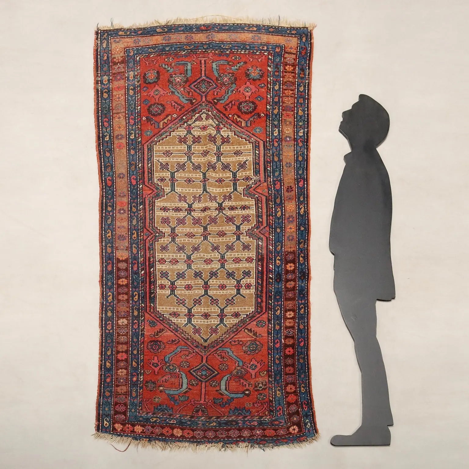 Antique Asian Carpet Wool Thin Knot Handmade 82 x 44 In