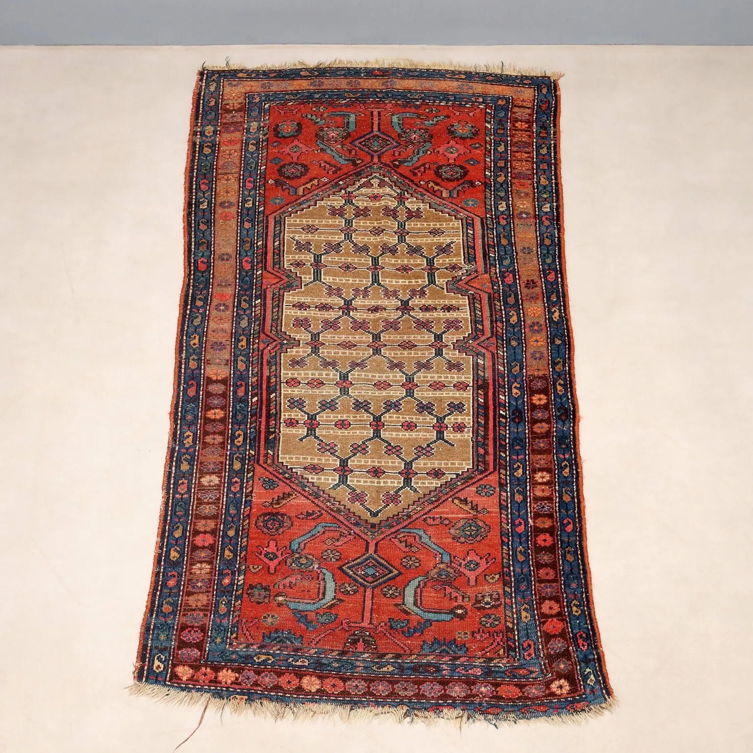 Antique Asian Carpet Wool Thin Knot Handmade 82 x 44 In
