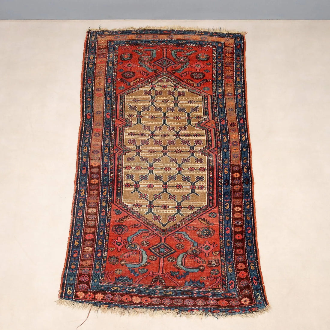 Antique Asian Carpet Wool Thin Knot Handmade 82 x 44 In