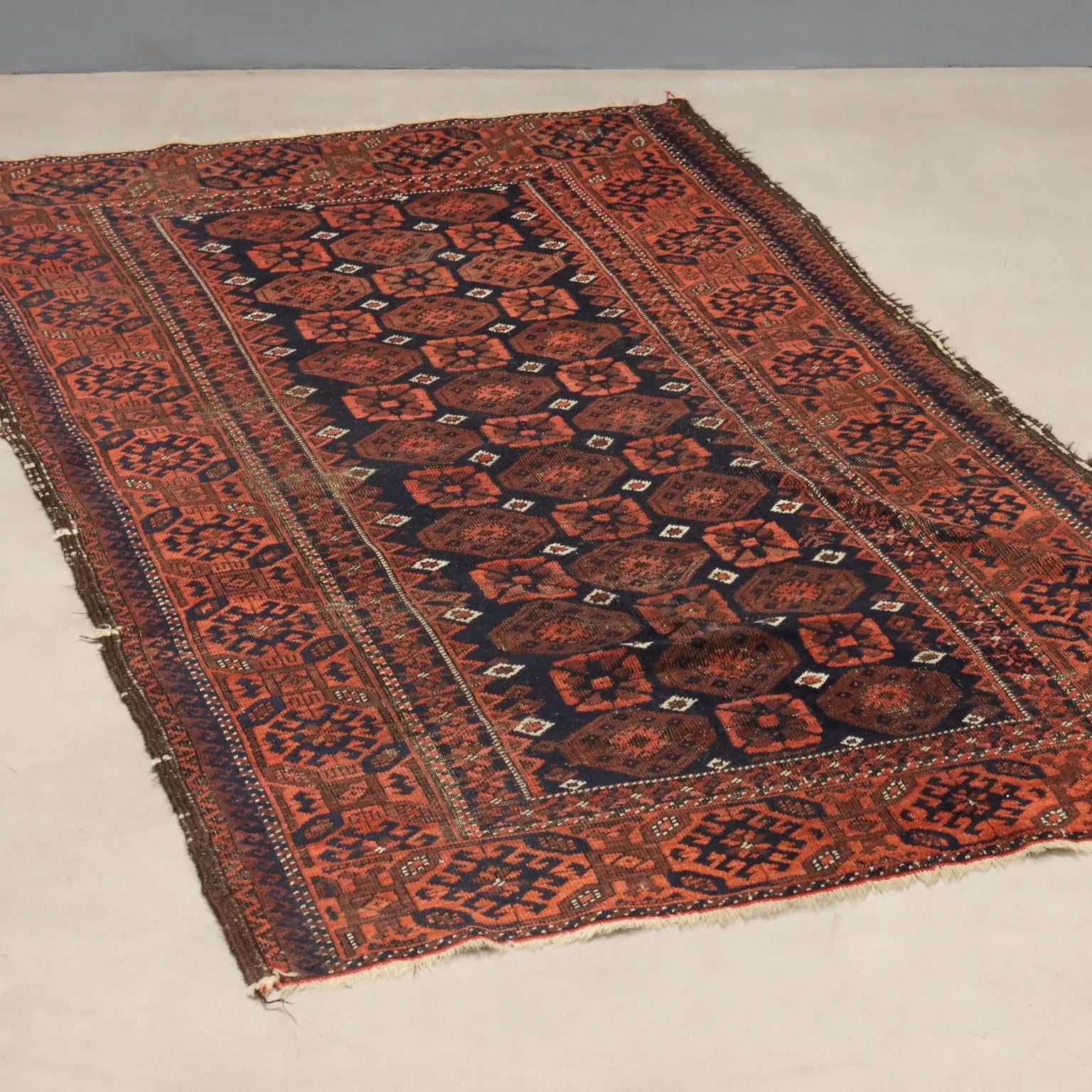 Antique Asian Carpet Wool Thin Knot Handmade 59 x 35 In