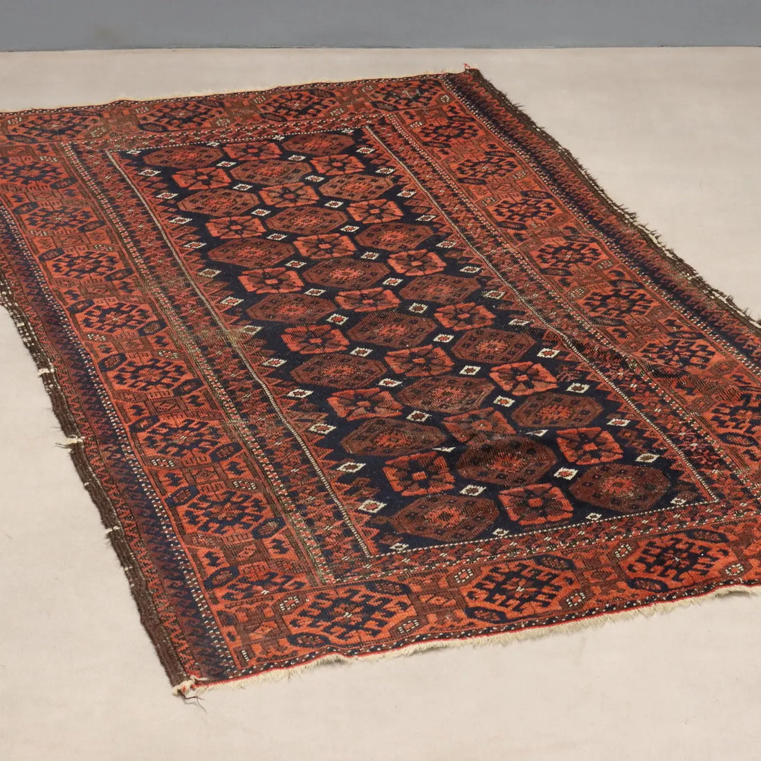 Antique Asian Carpet Wool Thin Knot Handmade 59 x 35 In