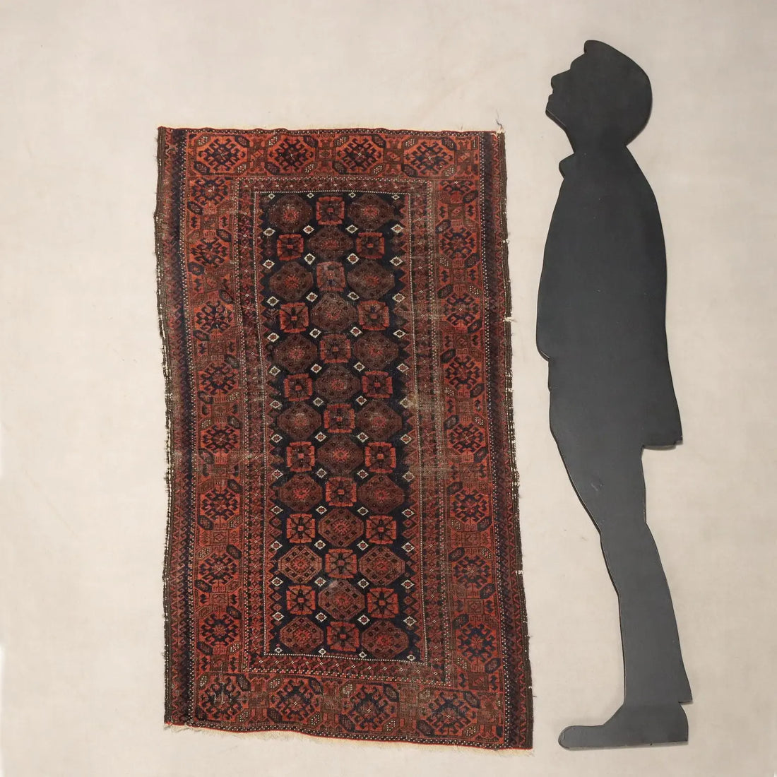 Antique Asian Carpet Wool Thin Knot Handmade 59 x 35 In