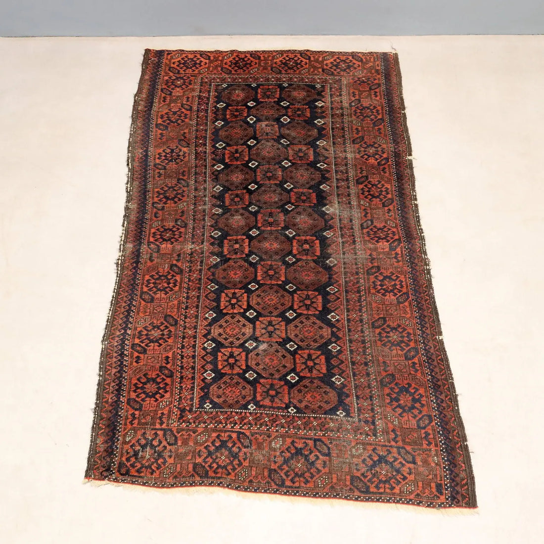 Antique Asian Carpet Wool Thin Knot Handmade 59 x 35 In