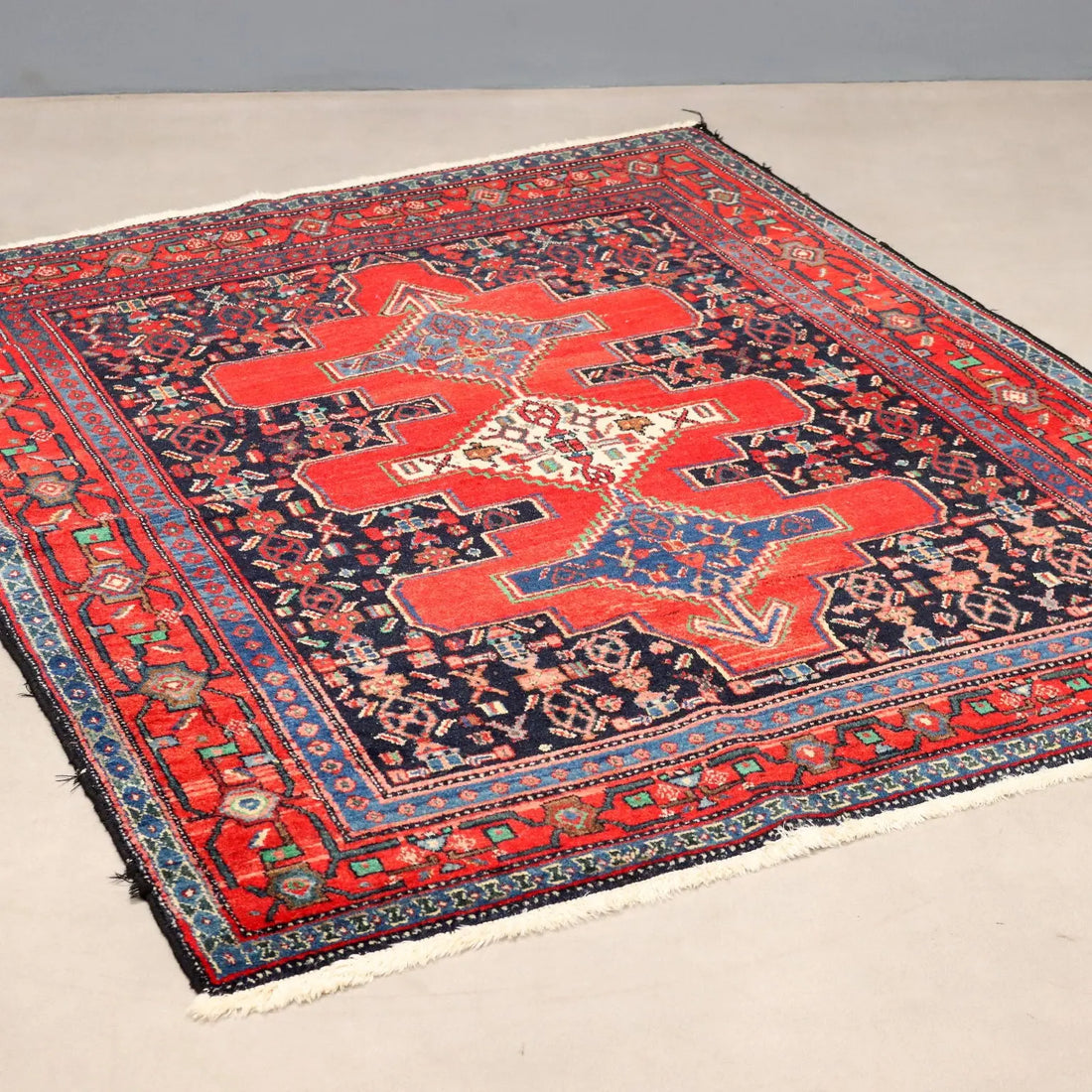 Antique Asian Carpet Cotton Wool Thin Knot 57 x 48 In