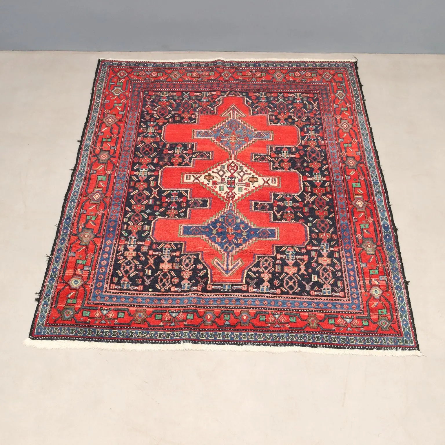 Antique Asian Carpet Cotton Wool Thin Knot 57 x 48 In