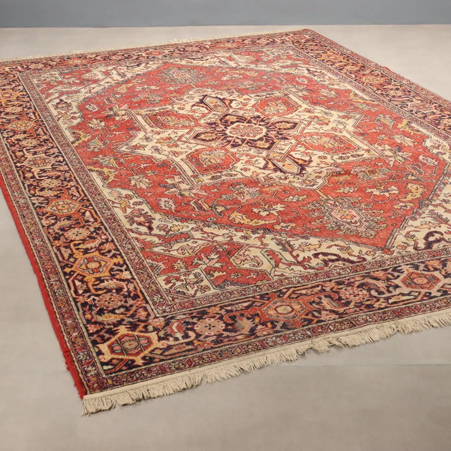 Antique Asian Carpet Cotton Wool Thin Knot 135 x 94 In