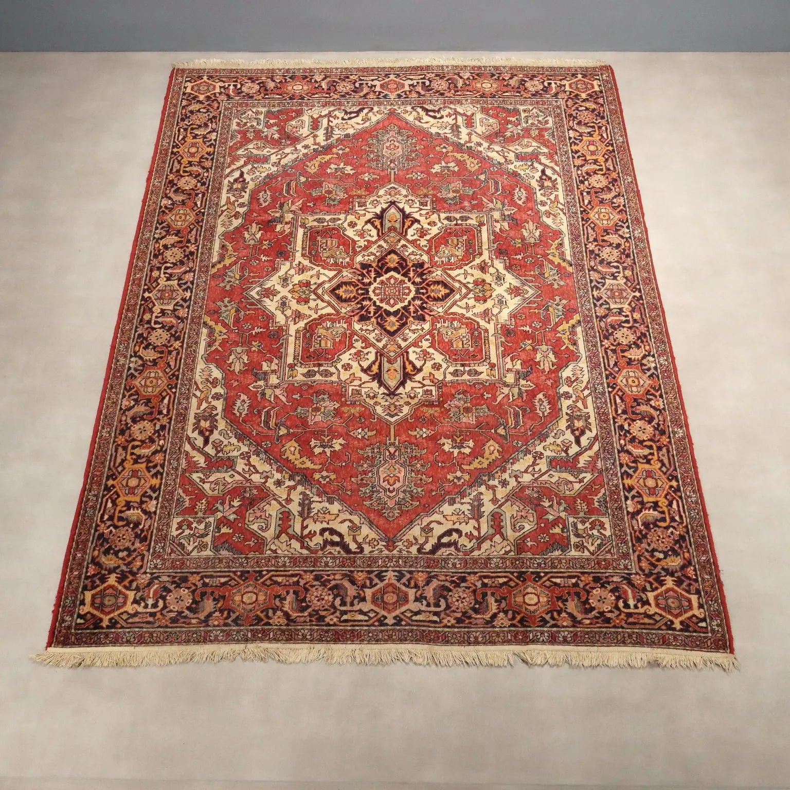 Antique Asian Carpet Cotton Wool Thin Knot 135 x 94 In
