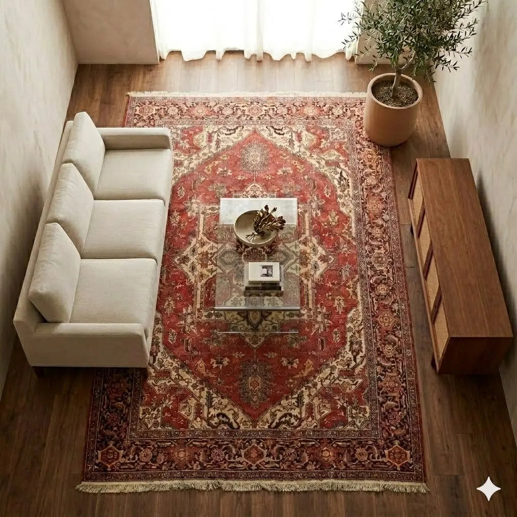 Antique Asian Carpet Cotton Wool Thin Knot 135 x 94 In