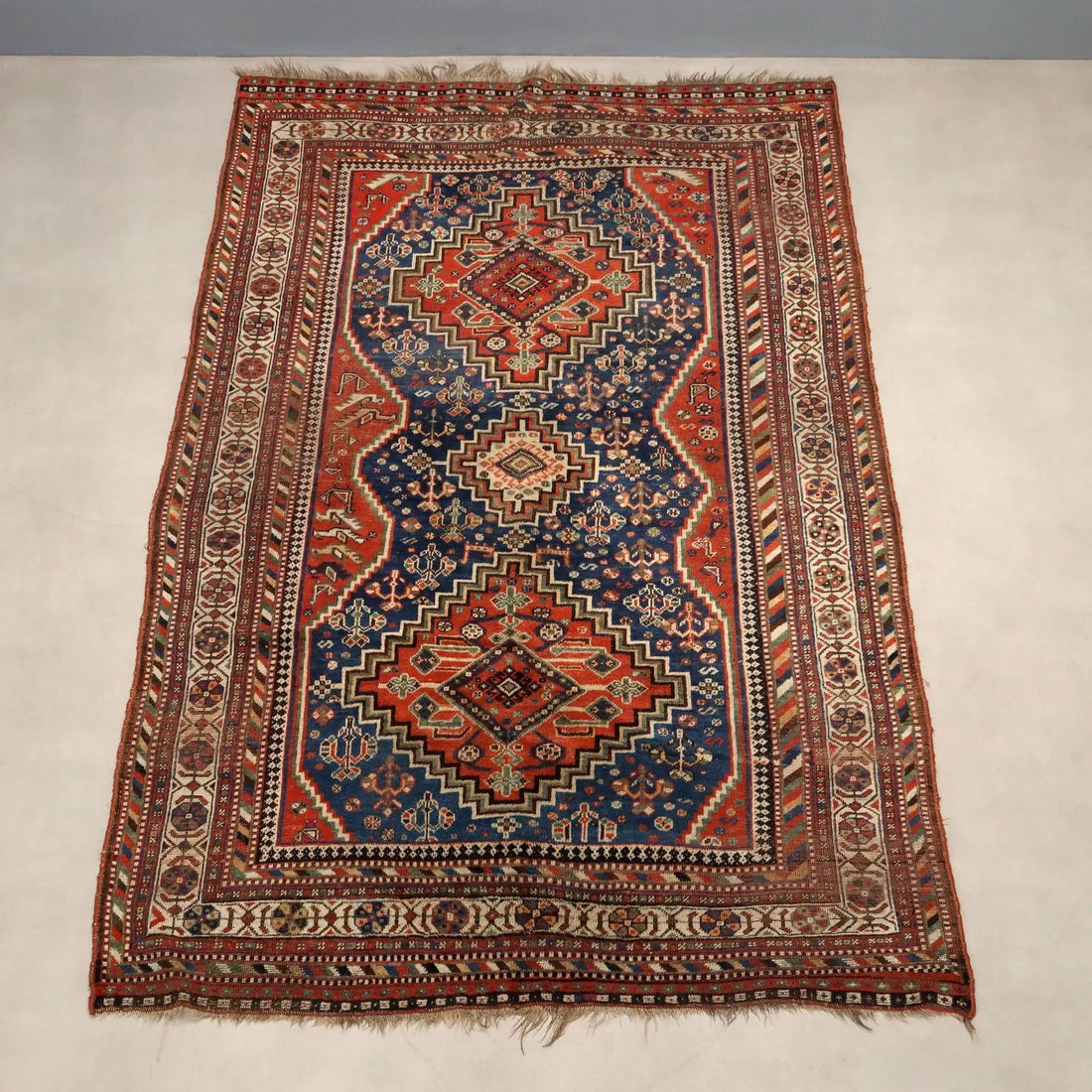 Antique Asian Carpet Wool Thin Knot Handmade 106 x 68 In