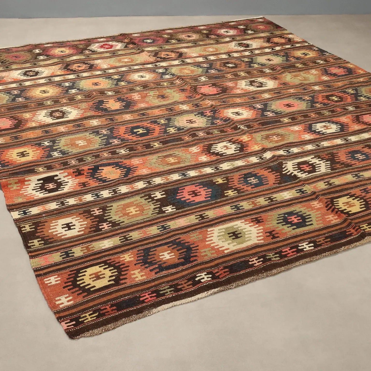 Antique Asian Rug Wool Thin Knot Handmade 109 x 99 In