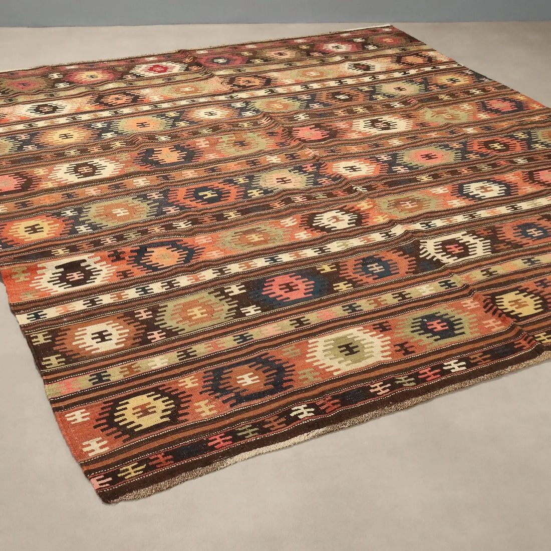 Antique Asian Rug Wool Thin Knot Handmade 109 x 99 In
