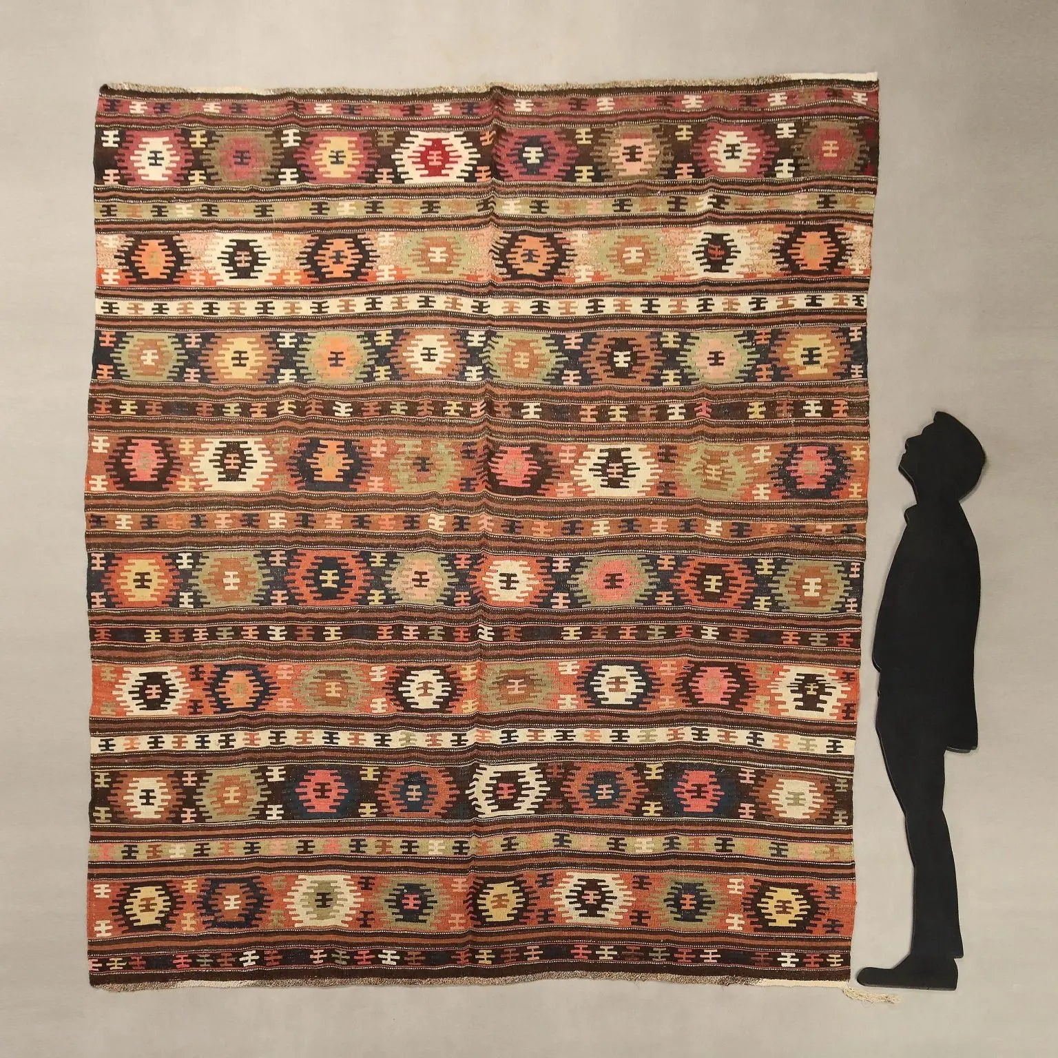 Antique Asian Rug Wool Thin Knot Handmade 109 x 99 In