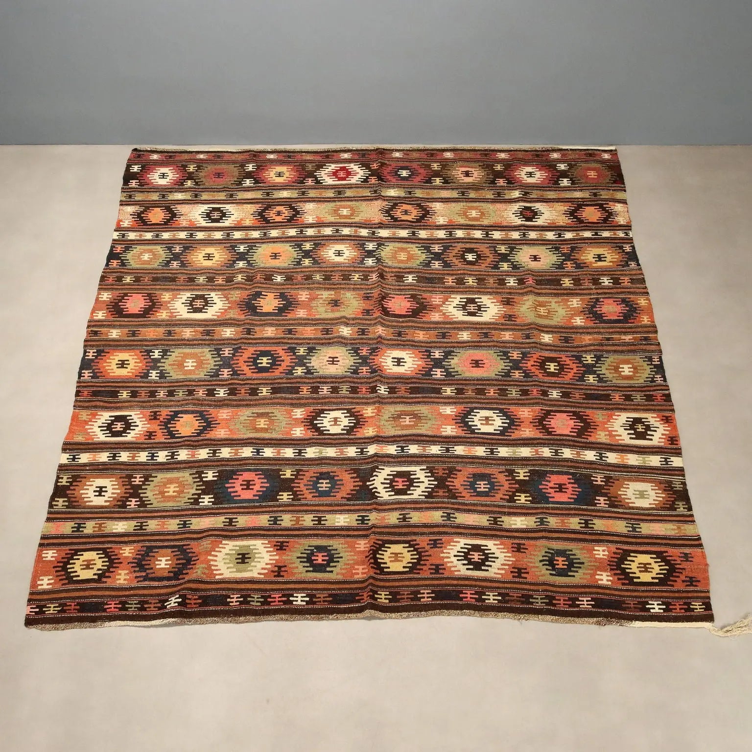 Antique Asian Rug Wool Thin Knot Handmade 109 x 99 In