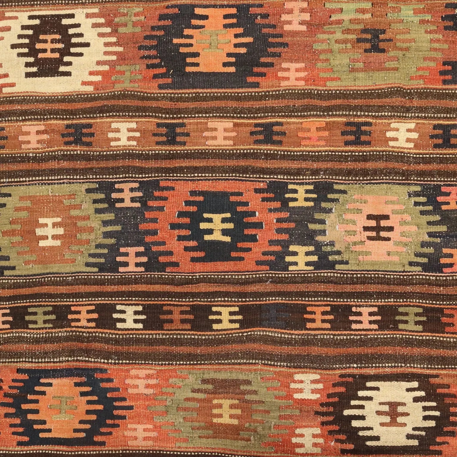 Antique Asian Rug Wool Thin Knot Handmade 109 x 99 In
