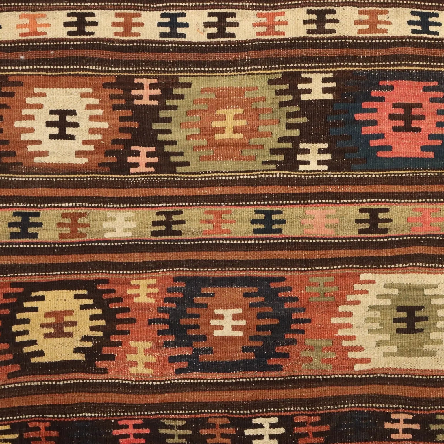 Antique Asian Rug Wool Thin Knot Handmade 109 x 99 In