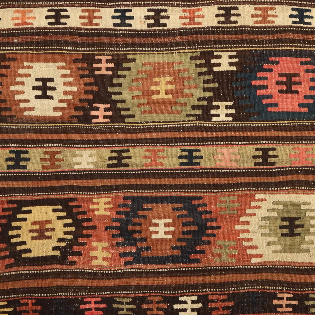 Antique Asian Rug Wool Thin Knot Handmade 109 x 99 In