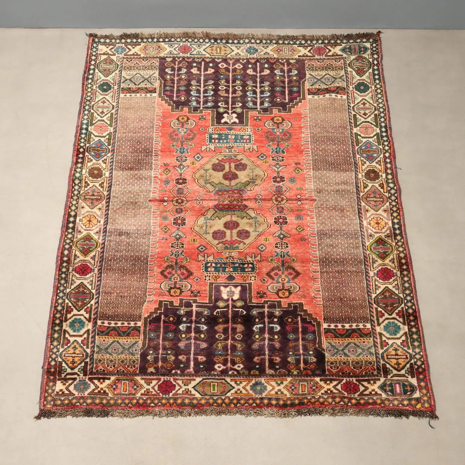Antique Asian Carpet Wool Heavy Knot Handmade 85 x 61 In