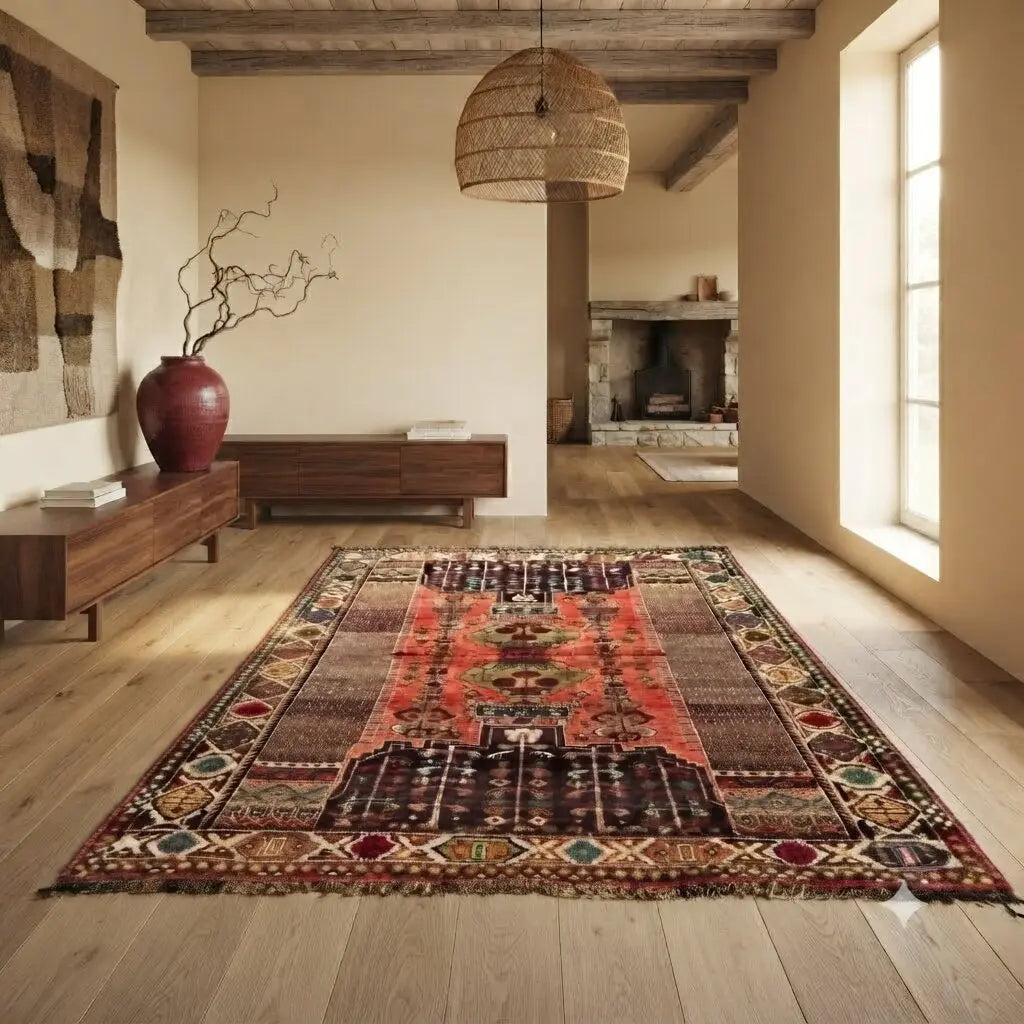 Antique Asian Carpet Wool Heavy Knot Handmade 85 x 61 In