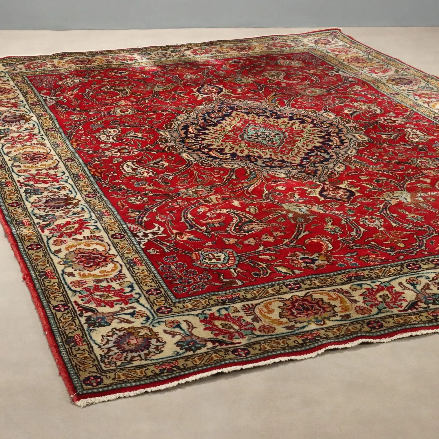 Antique Asian Carpet Cotton Wool Heavy Knot 124 x 89 In