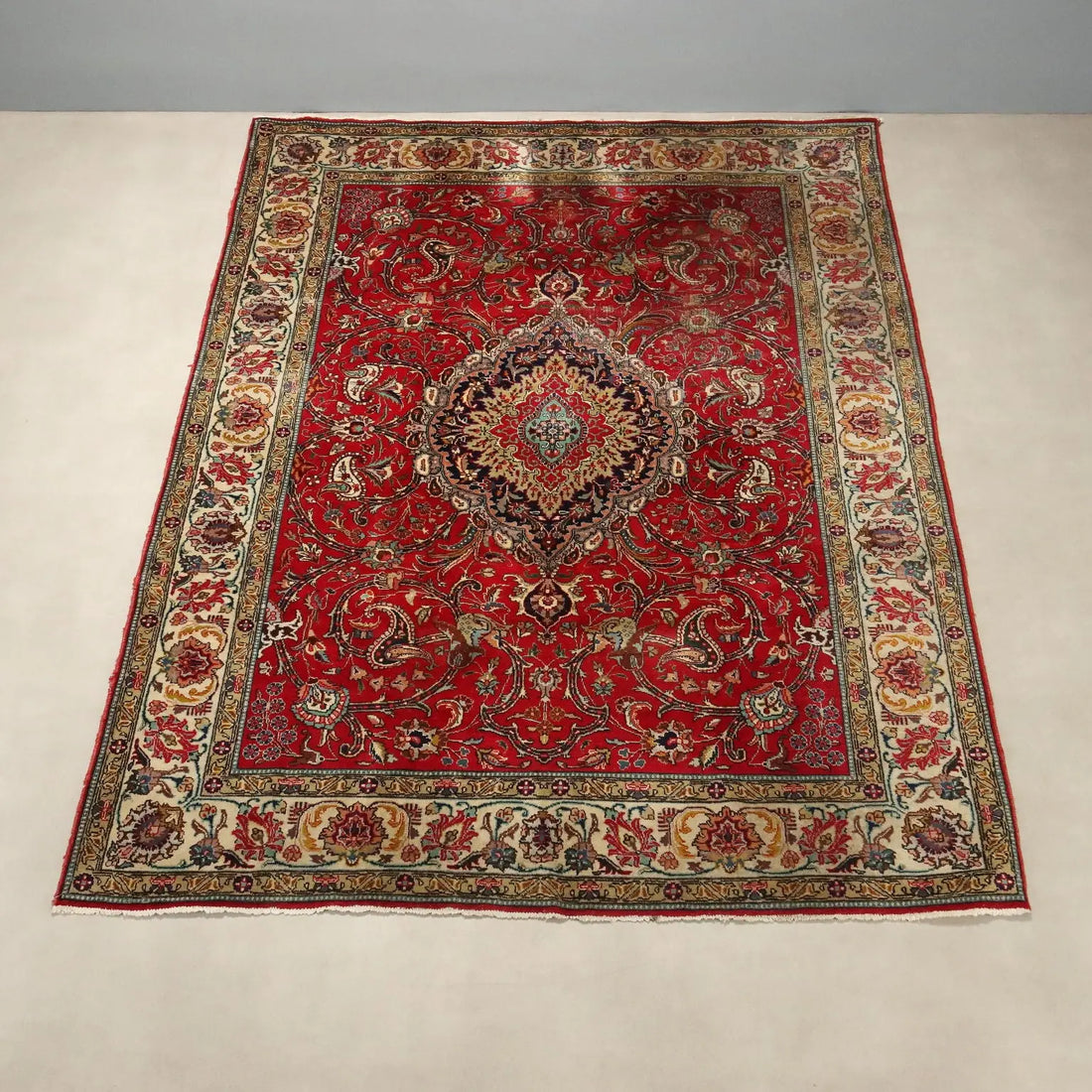 Antique Asian Carpet Cotton Wool Heavy Knot 124 x 89 In