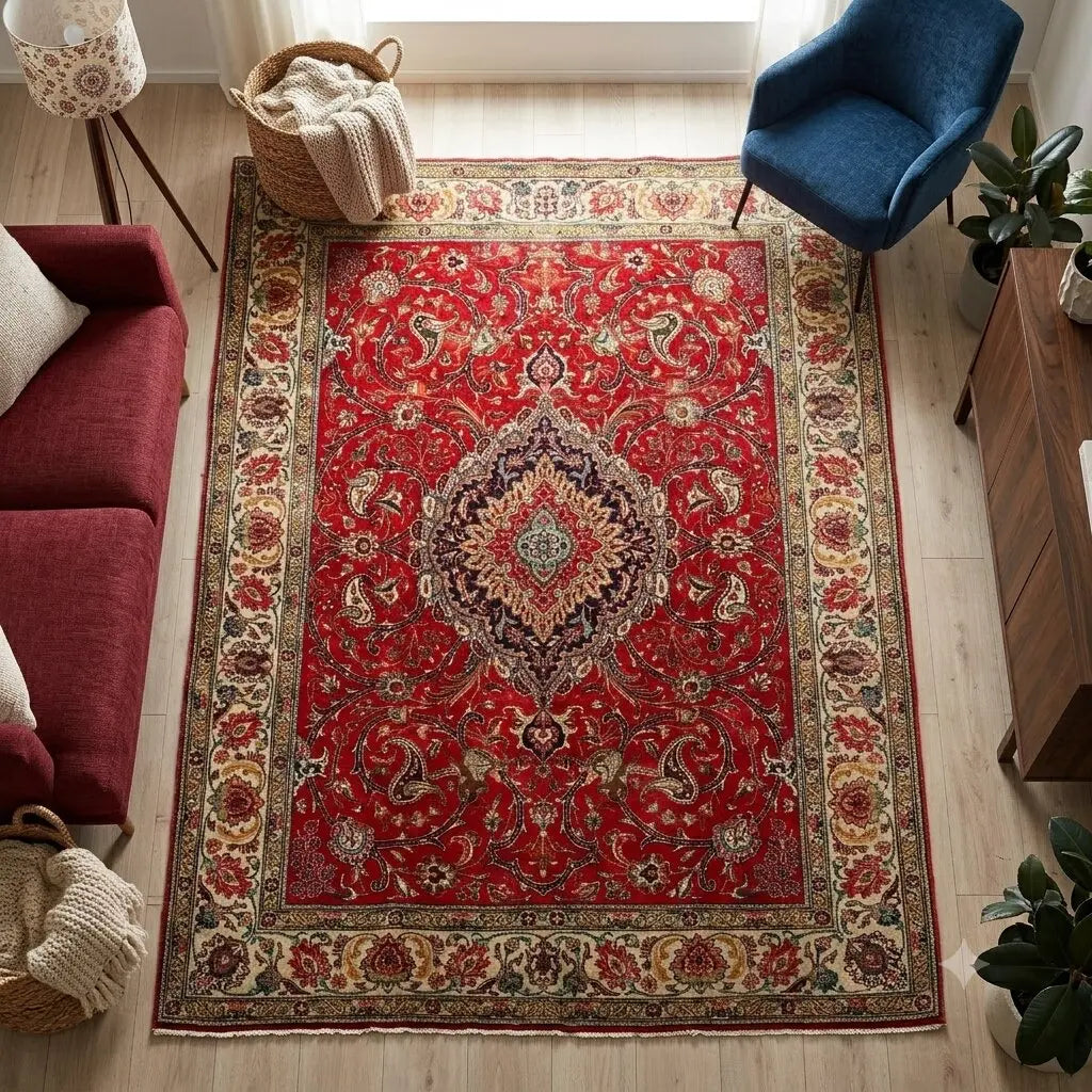 Antique Asian Carpet Cotton Wool Heavy Knot 124 x 89 In