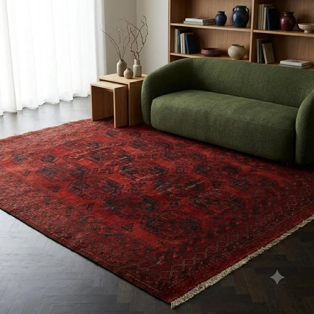 Antique Asian Rug Wool Heavy Knot Handmade 102 x 94 In