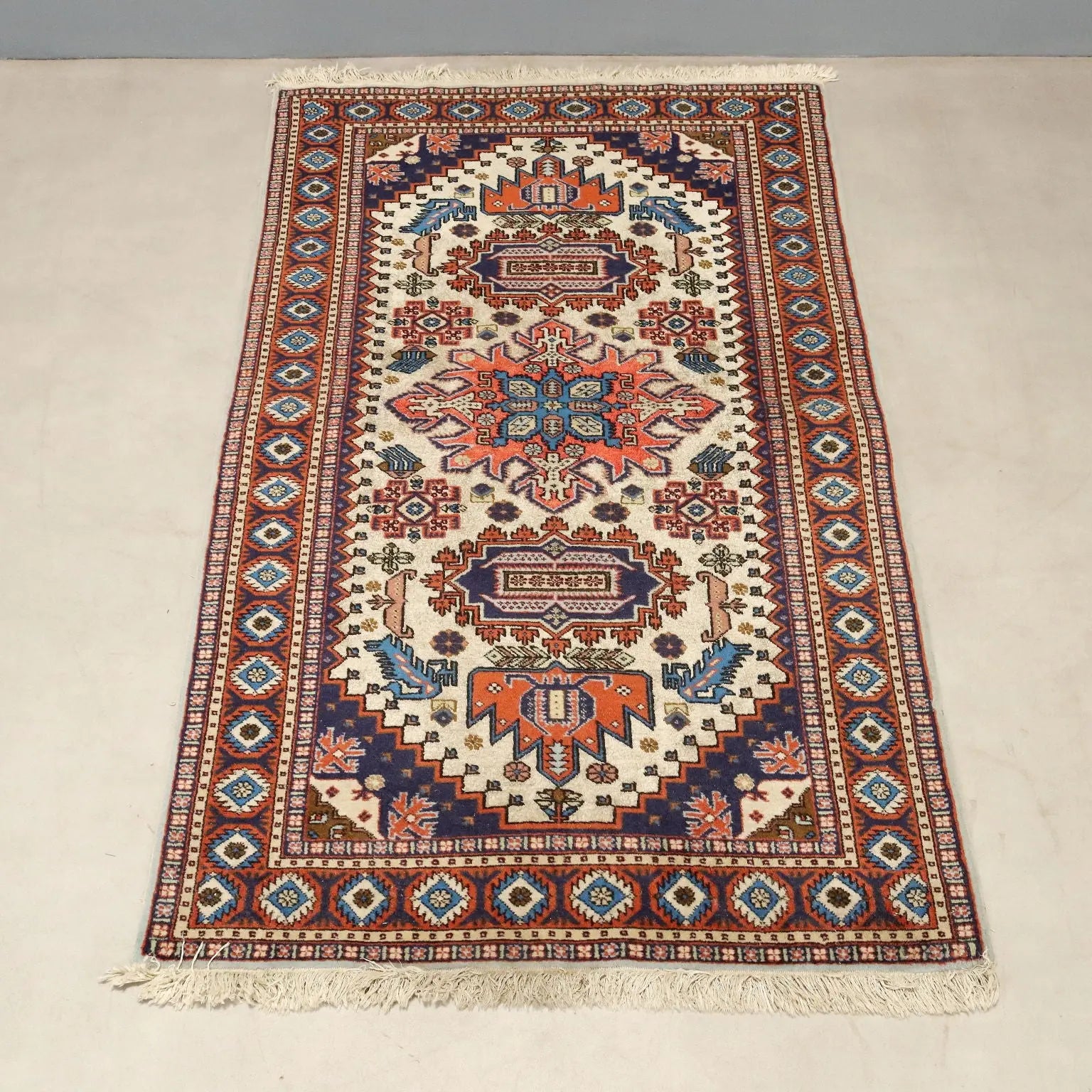 Antique Asian Carpet Cotton Wool Thin Knot 67 x 36 In