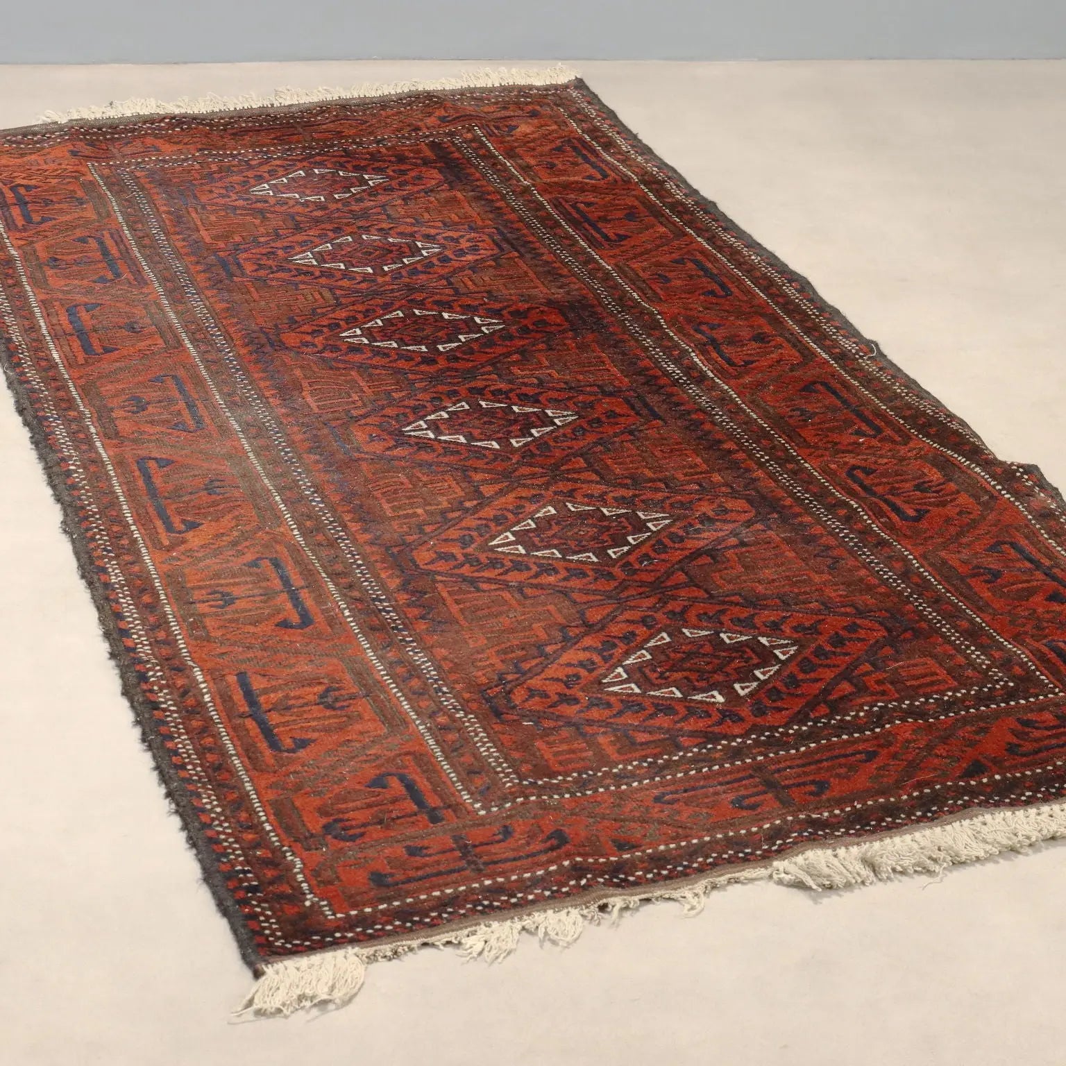Antique Asian Carpet Wool Thin Knot Handmade 78 x 39 In