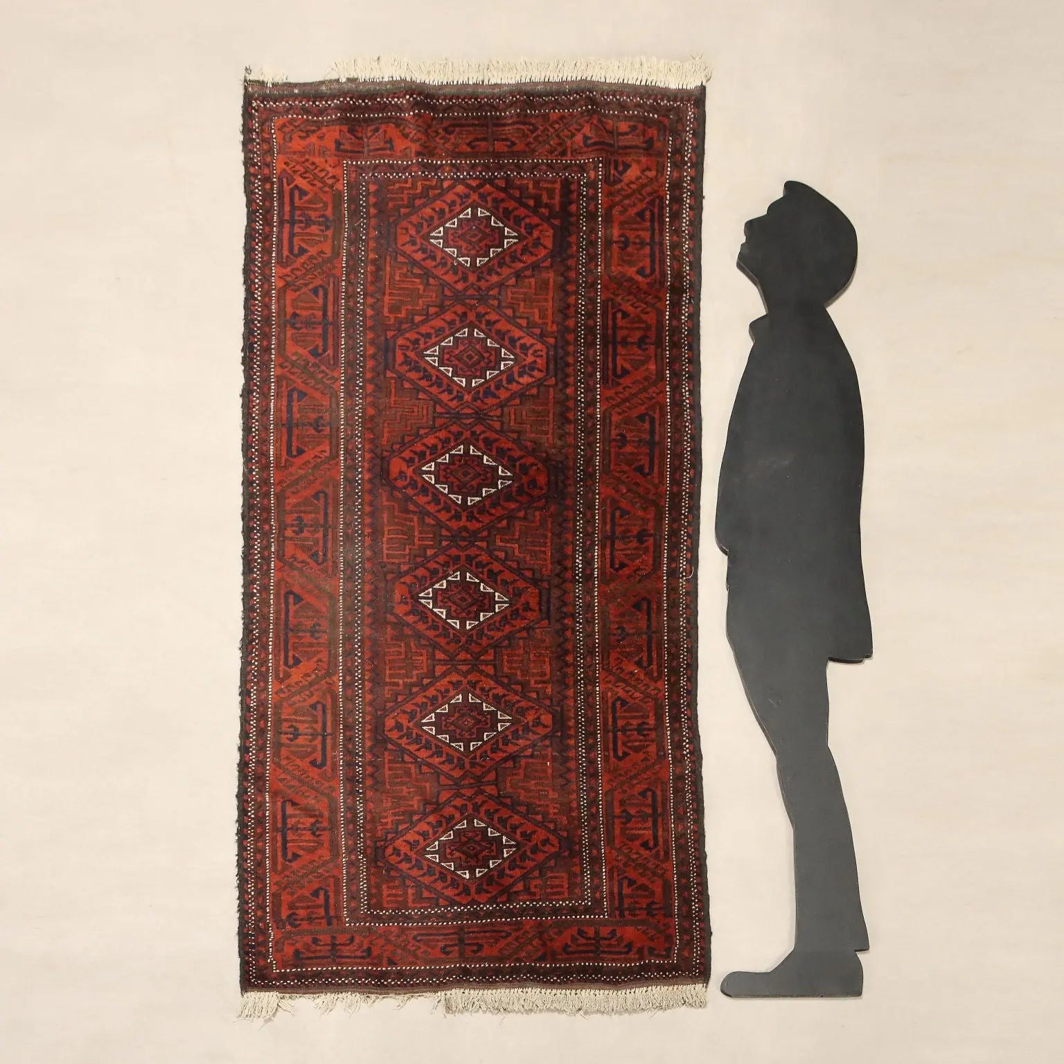 Antique Asian Carpet Wool Thin Knot Handmade 78 x 39 In