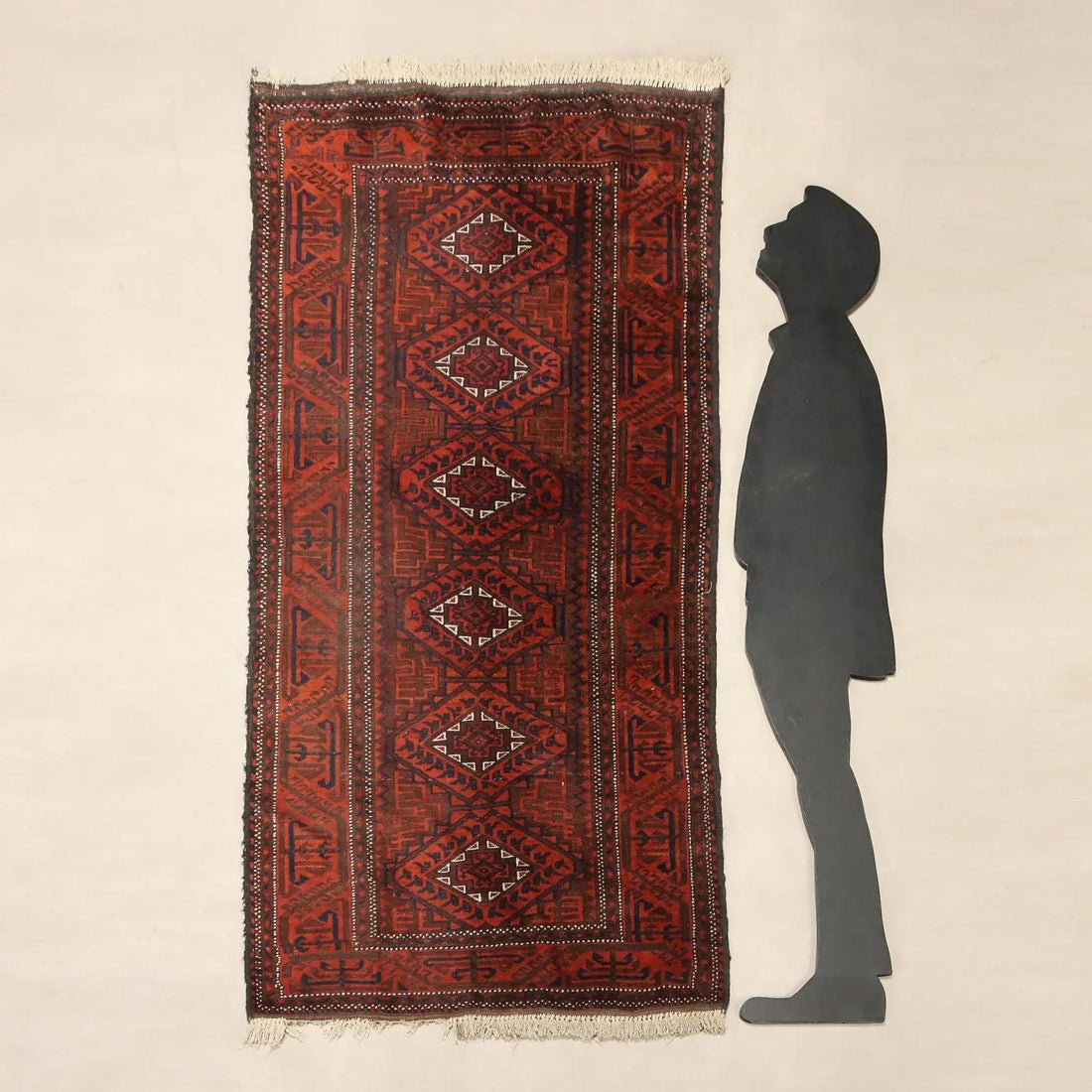 Antique Asian Carpet Wool Thin Knot Handmade 78 x 39 In