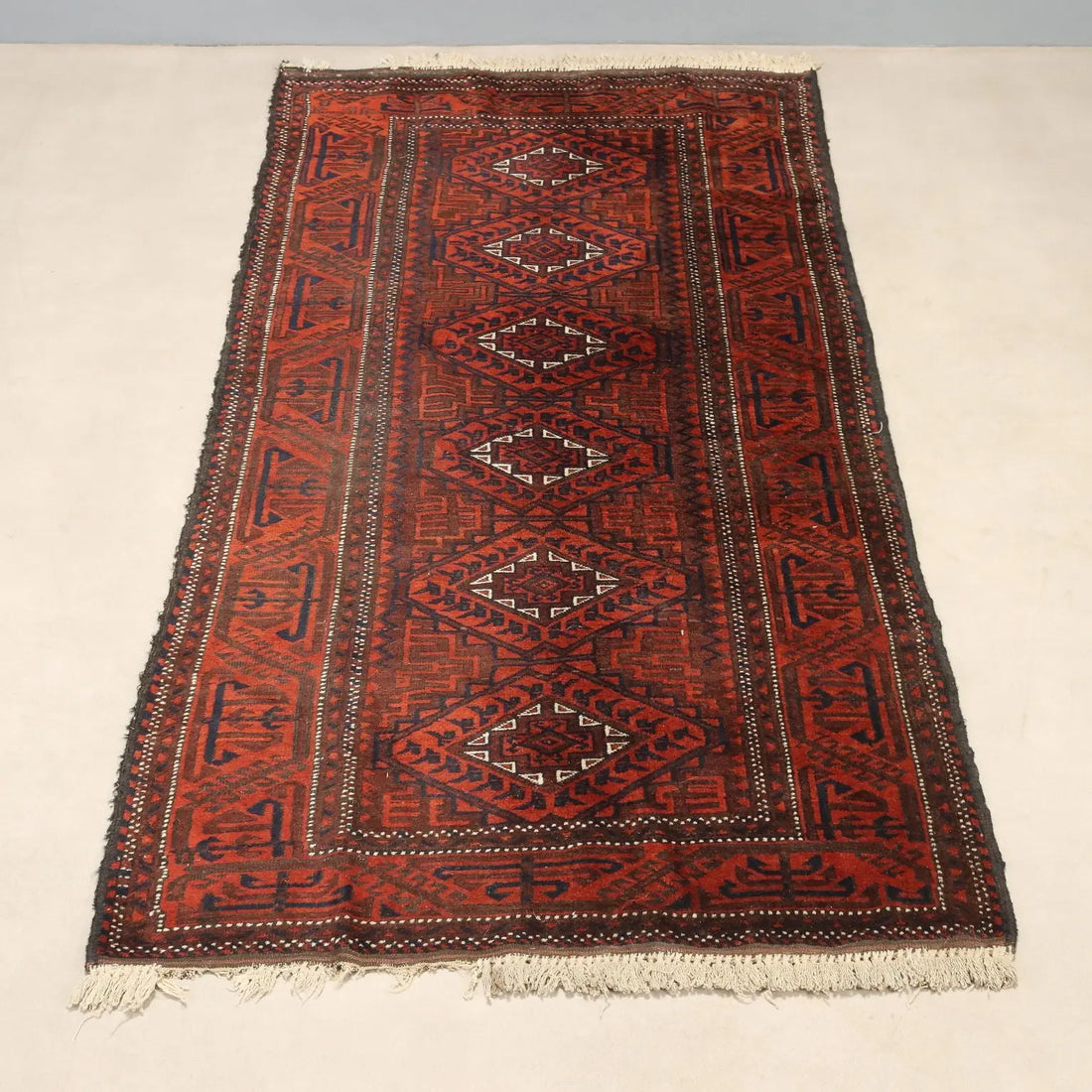 Antique Asian Carpet Wool Thin Knot Handmade 78 x 39 In