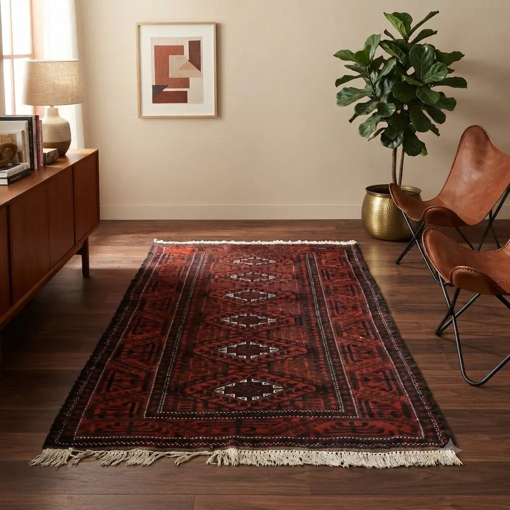 Antique Asian Carpet Wool Thin Knot Handmade 78 x 39 In