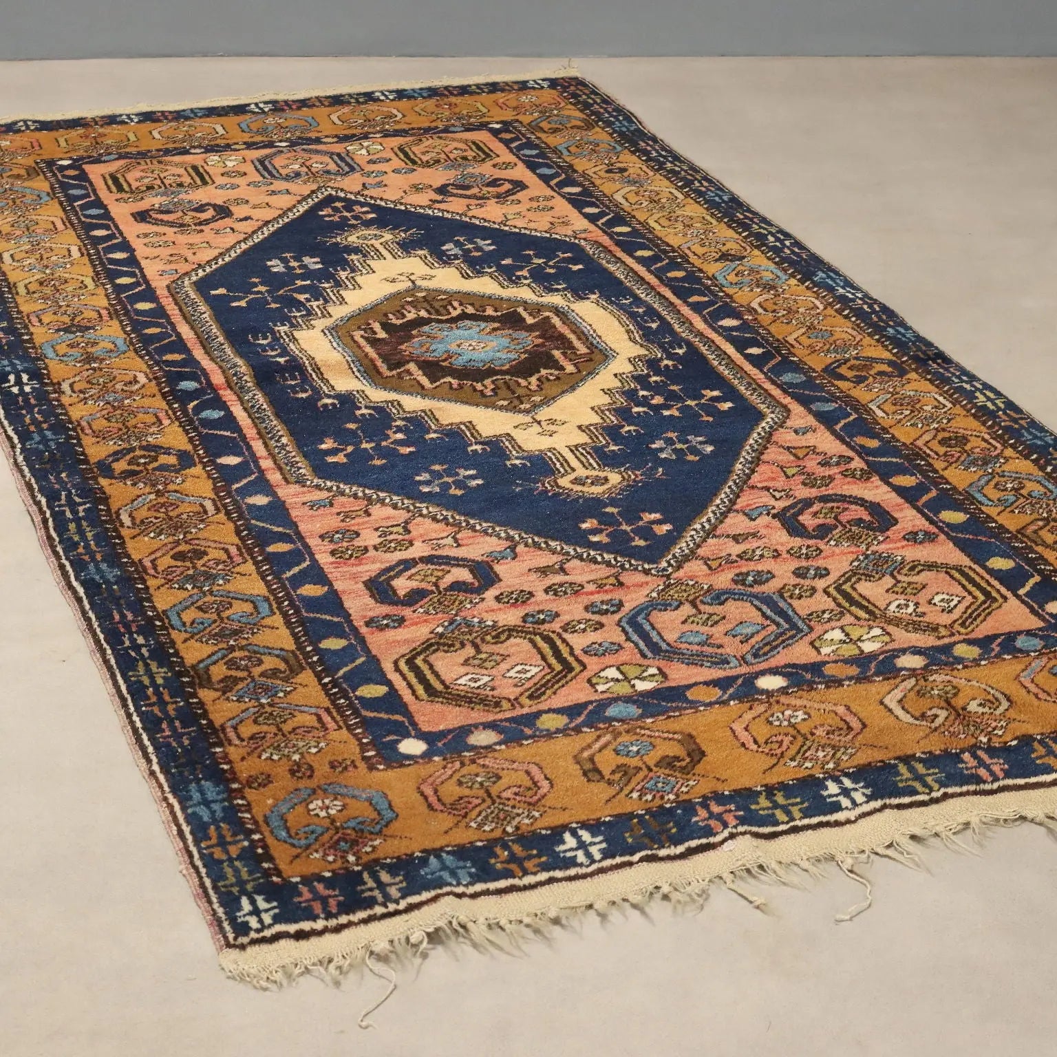 Antique Asian Carpet Cotton Thin Knot Handmade 78 x 42 In