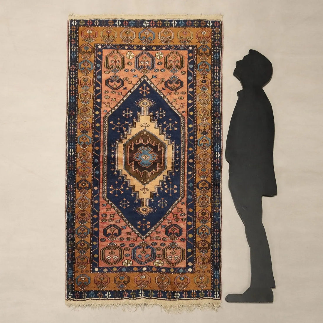 Antique Asian Carpet Cotton Thin Knot Handmade 78 x 42 In