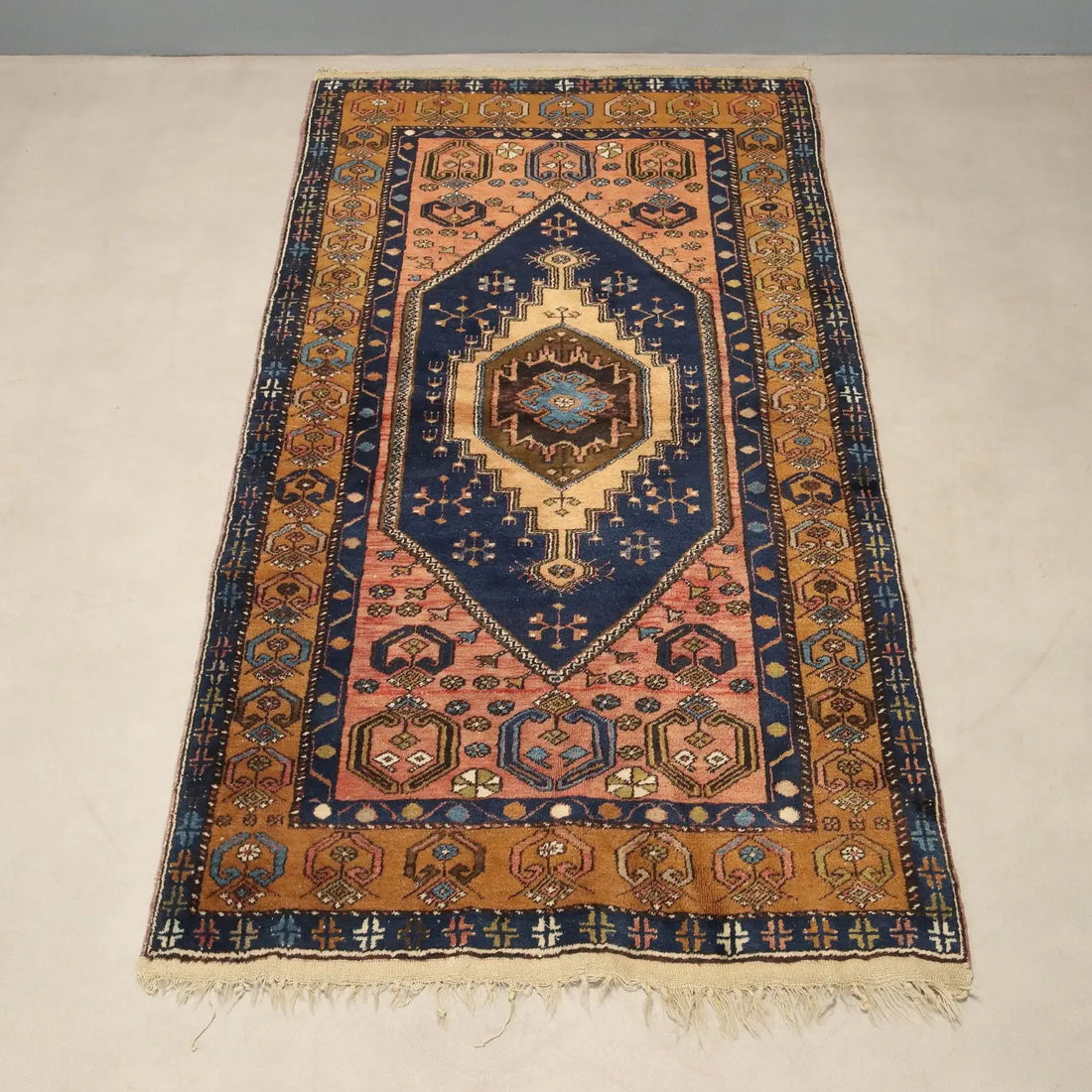 Antique Asian Carpet Cotton Thin Knot Handmade 78 x 42 In