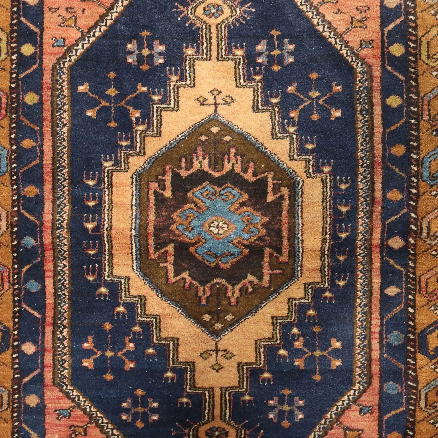 Antique Asian Carpet Cotton Thin Knot Handmade 78 x 42 In