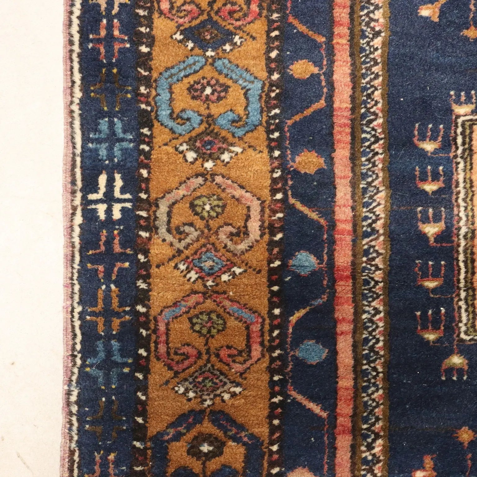 Antique Asian Carpet Cotton Thin Knot Handmade 78 x 42 In
