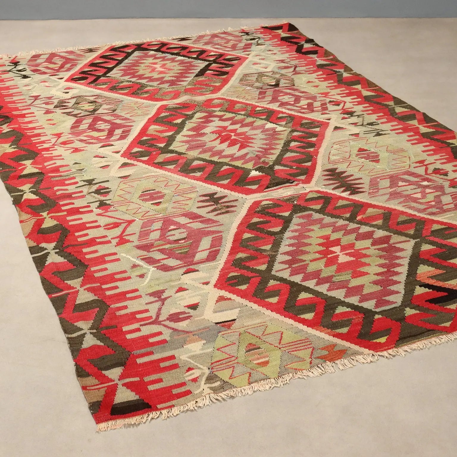 Antique Kilim Rug Cotton Wool Handmade 87 x 58 In Original