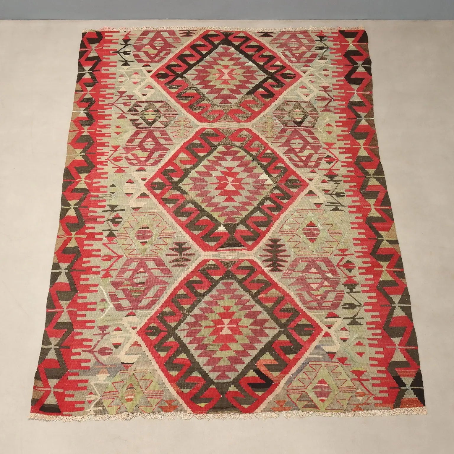 Antique Kilim Rug Cotton Wool Handmade 87 x 58 In Original