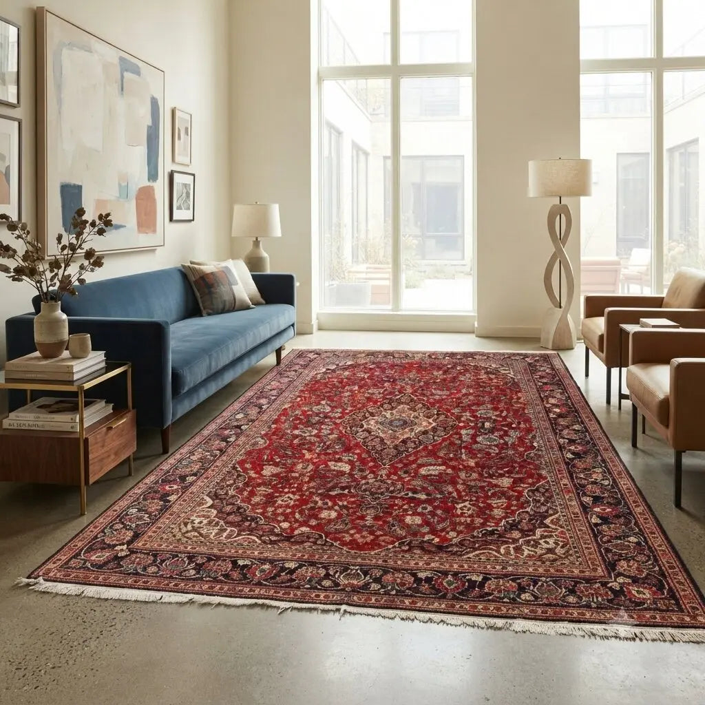 Antique Asian Carpet Cotton Wool Heavy Knot 131 x 87 In