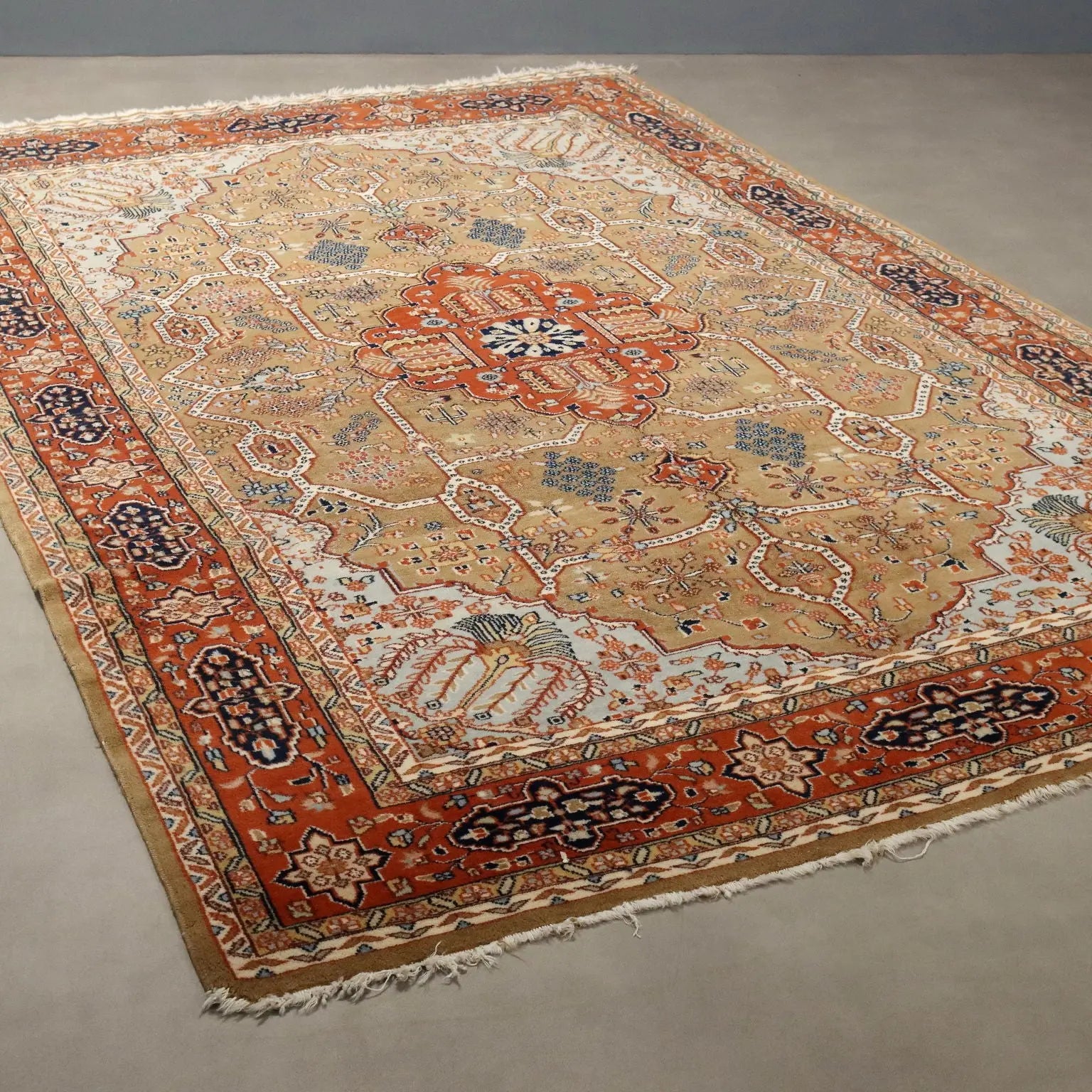 Antique Srinagar Carpet Cotton Wool Thin Knot 110 x 79 In